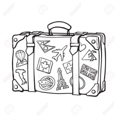 an illustration of a suitcase with different travel icons on it stock photo and royalty images