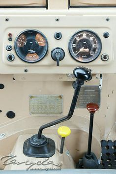 the dashboard and instrument controls on a boat