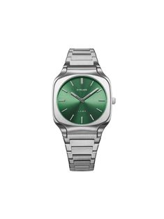 37mm green stainless steel index dial index hands square face push-down crown stainless steel link bracelet folding clasp quartz movement Green Watch Men, Square Bracelet, D1 Milano, Silver Watches Women, Makeup List, Green Watch, Square Face, Golden Goose Shoes, Beautiful Shoes