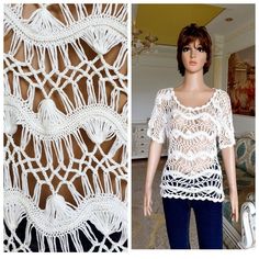 "womens top white blouse Classic blouse womens Blouse womens shirt beach top summer top white top crochet top crochet blouse M Please refer to photos for details of condition. Condition: very good vintage Measurements: Length: 62 cm/24.4\" Sleeve from neck: 29 cm/11.4\" Bust: 98 cm/38.6\" Waist: 76 cm/29.9\" Tag Size: M note The color on the pictures may vary due to monitor settings and light reflections. Ready to ship Please do not hesitate to contact with me for any questions. Thank you for sh Summer V-neck Tops With Crochet Lace, White Crochet Top For Summer, White Crochet Lace Top For Beach Cover-up, Summer Crochet Trim Short Sleeve Top, Summer Crochet Top With Crochet Trim, Summer Cotton Lace Top For Vacation, Cotton Lace Top For Summer Vacation, Vacation Crochet Top With Crochet Trim And Short Sleeves, Bohemian V-neck Knit Top For Beach