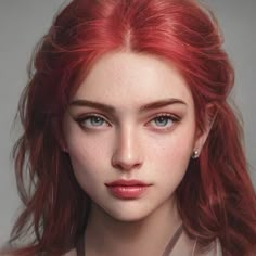 a woman with red hair and blue eyes