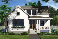 This 3 bedroom, 3.5 bath house plan has the perfect blend of modern comfort and farmhouse charm and gives you 2,000 square feet of heated living space. An inviting front porch and a welcoming foyer set the tone for the open and family-friendly living space.  The heart of the home is the expansive great room, featuring a cozy fireplace flanked by built ins. With access to the wraparound rear porch, this space seamlessly connects indoor and outdoor living. The large kitchen/dining room is a c Free House Plans Pdf, Small 3 Bedroom Farmhouse Plans, Small 4 Bedroom House Plans Simple, 3 Bedroom Modern Bungalow House Plans, Small Budget House Design, Pantry With Pocket Door, Small Modern Farmhouse Plans, 1500 Sq Ft House Plans, Small Modern Farmhouse