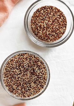 two glass bowls filled with brown and white sprinkles next to each other