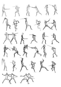 a bunch of drawings of people doing different things in the same direction, with one person holding