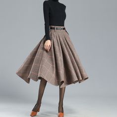 This winter wool skirt is a classic piece of tailoring that will see you through rain or shine. It is cut with a flattering flared skirt to give you a wonderful shape. The winter skirt is perfect classic styling and ends at the ankle. This is a versatile skirt that you'll wear again and again. DETAILS: More Color: https://etsy.me/3xbGTbR * 30% wool, 30% fiber, 40% polyester * fully satiny liner * Two side pockets * Right zip closure * has belt loops to keep everything in place  * Plus size full Women Tartan Skirt, Winter Wool Skirt, Midi Wool Skirt, Plaid Wool Skirt, Skirt Wool, Academia Style, Tartan Skirt, Pleated Long Skirt