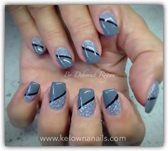 Blue And Grey Nails Designs, Acrylic Nail Designs Coffin, Ring Finger Nails, Makeup Nails Designs, Manicure Nail Designs, French Tip Nail Designs, Gel Nail Art Designs, Finger Nail Art, Silver Nail