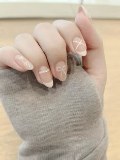 pretty korean/asian nails .ᐟ Girly Coquette Aesthetic, Bow Nail Designs, Aesthetic Bow, Bow Nail, Minimal Nails Art, Girly Coquette, Korean Nail Art