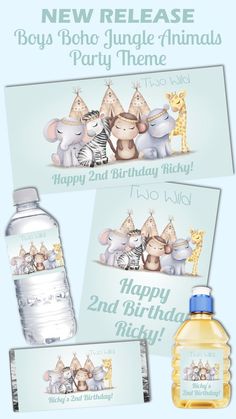 a bottle of baby shower gel next to an empty bottle with the words happy 1st birthday on it