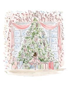 Riley Sheehey, Pink Xmas, Custom Watercolor, Christmas Illustration, Christmas Aesthetic, Christmas Wallpaper, Christmas Prints, Giclee Art, Giclee Art Print