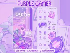 Level up your devices with the Purple Gamer Icon Pack - the ultimate companion for every gamer girl!  Transform your iphone, ipad, android device, or tablet into a fun, cute, and pink gamer haven with hand-illustrated icons, widgets, and wallpapers inspired by classic Y2K and modern Nintendo consoles, games and gaming accessories.  Set the scene with dreamy lofi wallpapers! Choose between two cozy lockscreen wallpapers - a cute gaming setup aglow with evening light or a late-night gaming session illuminated by glowing screens - or set them both up to switch with the time of day with Focus Modes! Icons available in every color - so long as it's purple! These icons stand out against a soft pale purple wallpaper with cool, calming pops of purple across the icons.  This set of app icons includ Purple Gaming Set Up, Cozy Lockscreen, Cute Gaming Setup, Illustrated Icons, Gamer Icon, Ipad Setup, Screen Overlay, Widgets And Wallpapers, Purple Games