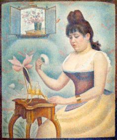 a painting of a woman holding an hourglass in her right hand and looking at it