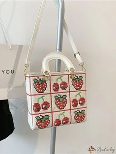 Bird in Bag - New All-Match Square Body Fruit Print Casual White Square Bag, Casual White Shoulder Bag, Casual White Square Shoulder Bag, Casual White Bag For Spring, Retro Red Summer Bag, Retro Red Summer Bags, Retro Red Bags For Summer, Retro Red Shoulder Bag For Summer, White Retro Shoulder Bag For Summer