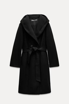 BELTED SOFT HOODED COAT - Ecru | ZARA United States Blusas T Shirts, Trench Coat Dress, Waistcoat Dress, Cargo Shirts, Cardigan Sweater Dress, Leather Shirt, Belted Coat, Hooded Coat, T Shirt Vest