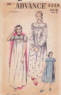 Advance 6258 Vintage 1950s Sewing Pattern Nightgown Sleepwear Lingerie Size 20 Bust 38 - Etsy