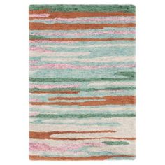 a multicolored rug with stripes on it