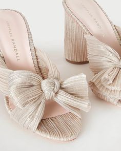 Shop the Penny Platinum Bow Heel at Loefflerrandall.com Bow Mules, Loeffler Randall Shoes, Low Heel Sandals, Bow Sandals, Bow Heels, Beautiful Gift Wrapping, Heeled Sandal, Loeffler Randall, Leather Pieces