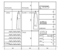 a drawing shows the size and layout of a closet