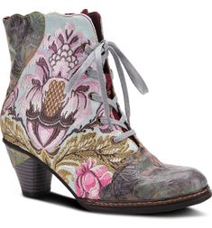 Bohemian Lace-up Boots For Spring, Spring Bohemian Lace-up Boots, Artistic Shoes, Leather Inlay, Dress Boots Women, L'artiste By Spring Step, Spring Boots, Spring Step Shoes, Rubber Boot