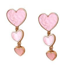 Pink Swirly Triple Layered Heart Stud Earrings In A Gold Toned Setting. Romantic Feminine Styling That You Are Sure To Love. Approx 1 7/8” Also Available In Purple & Gray See My Other Listings For More Jewelry. Bundle And Save On Shipping. #E215 Fairytale Jewelry, Dream Earrings, Fairy Tale Jewelry, Pink Heart Earrings, Triple Heart, Earrings Aesthetic, Heart Stud Earrings, Dangly Earrings, Purple Gray