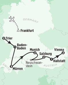 the route map for germany and germany with two different destinations on one side, including an airplane