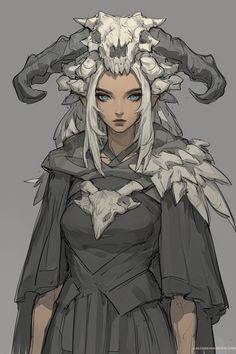 a drawing of a woman with horns on her head