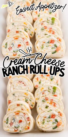 cream cheese ranch roll ups on a white platter with the title text overlay