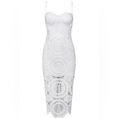 Nwt! Hego Bandage And Lace Dress. Adjustable Straps. Flaw Seen On Pic Can Be Fixed. 94 Lacy White Dress, Lace Bandage Dress, White Knee Length Dress, Dress Celebrity, White Bandage Dress, Celebrity Party, White Slip Dress, Crochet Lace Dress, White Cocktail Dress