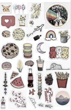 an assortment of stickers that include food and drinks