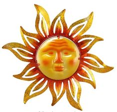 PRICES MAY VARY. 【Enthusiastic sun wall decor】: 19 inch* 19 inch large metal & glass sun wall décor. A wall decor that adds color and personality to your home decor. Bring a fantastic vision to your living room or front porch. 【high quality】: Hand-painted and durable metal. Anti-rust and easy to clean. Glass sun face surrounded by durable metal frame. Excellent gift ideal. 【size】:19 inch * 19 inch sun wall décor with a small wrench in the package. Hooks on the back for easy hanging. This large s Metal Sun Wall Art, Garden Fence Art, Sun Wall Decor, Outdoor Metal Wall Art, Patio Fence, Star Wall Art, Sun Face, Fence Art, Moon Wall Art