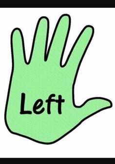 a green hand with the word left in black ink on it's palm,