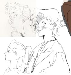 three different sketches of people in various poses