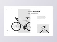 an advertisement for a bicycle brand with images of the bike and its frame in black and white