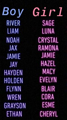 two rows of neon signs that say boy and girl