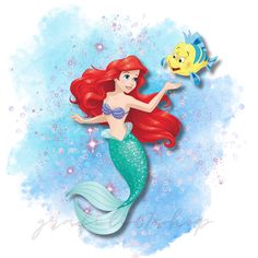 the little mermaid is holding a fish in her hand