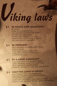 the menu for viking laws is displayed on a piece of paper with an eagle flying above it