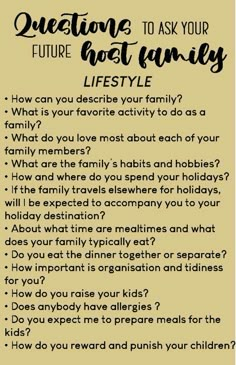 the questions to ask your future host family