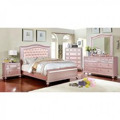 Avior CM7170RG-C Chest By Furniture Of AmericaBy sofafair.com Rose Gold Bedroom, Contemporary Dresser, Glamourous Bedroom, Elegant Bun, Mirror Trim, Gold Bedroom, Bedroom Sets Queen, Padded Headboard, Queen Bedroom