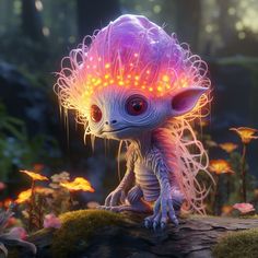 an image of a weird creature with glowing hair on it's head and eyes