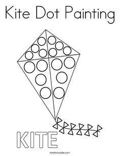 the kite dot painting is shown in black and white with text that reads kite dot painting