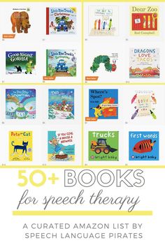 children's books for speech therapy with the title 50 + books for speech therapy