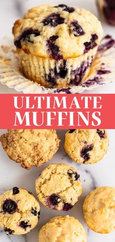 blueberry muffins with text overlay