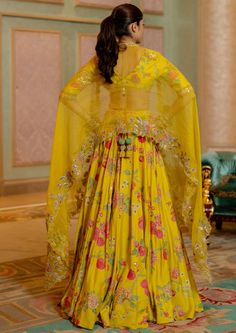 Featuring the lime yellow lehenga set in our signature print, paired with silk based blouse and tissue based dupatta, heavily embellished with hand embroidery and detailing full of beads and sequins. Yellow Lengha, Yellow Lehenga, Soho Nyc, Nehru Jackets, Western Wedding, Signature Print, Wedding Service, Black Bow, Bride Bridal