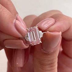 Gorgeous Emerald Cut Morganite Pink Three Stone Engagement Ring In Sterling Silver Pink Emerald Cut Engagement Ring, Crystal Falls, Emerald Cut Diamond Engagement Ring, Emerald Cut Diamond Engagement, Pink Emerald, Cute Engagement Rings, Three Stone Engagement Ring, Emerald Engagement Ring Cut, Jewelry Tags