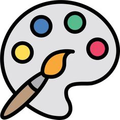 an art palette with a paintbrush and multicolored dots on it's side