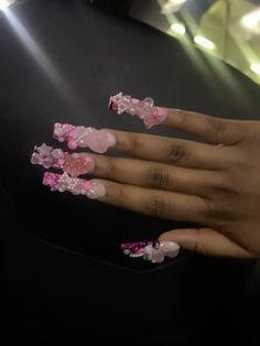 Junk Nails Bling Long, White Nails Extra, Bling Nails White, Long Junk Nails, Junk Nails Bling, Flower Nails Pink, Pink Nails French Tip, Tip Acrylics, Nail Star