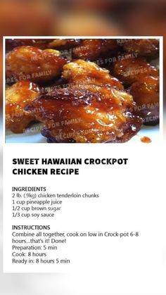 the menu for sweet hawaiian crockpot chicken recipe