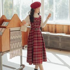 Holiday Plaid Pinafore Midi Dress (2 Colors) Casual Plaid Tweed Dress, Check Pinafore Dress, Midi Pinafore Dress, Plaid Overall Dress, Cute Shoes Boots, Pleated Flare Skirt, 2023 Outfits, Holiday Plaid, Winter Chic