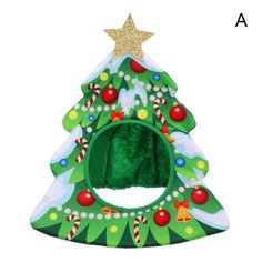 a green christmas tree shaped cat bed