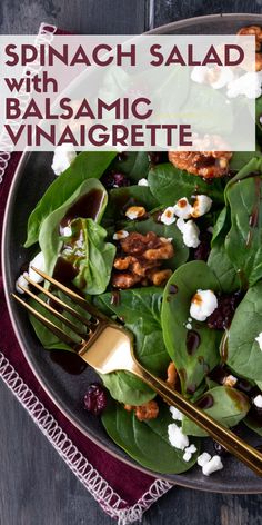 spinach salad with balsamic vinaigrette and goat cheese on top