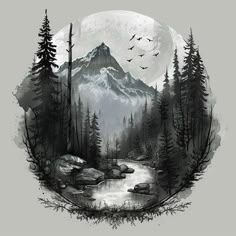 Thor Master Tattoo Designs North Woods Tattoo Ideas, Outdoor Scene Tattoo Design, Forest Scene Tattoo Design, Forest Landscape Tattoo Design, Forest Sleeve Tattoo Women, Moon And Woods Tattoo, Beach And Mountain Tattoo, Tent Tattoo